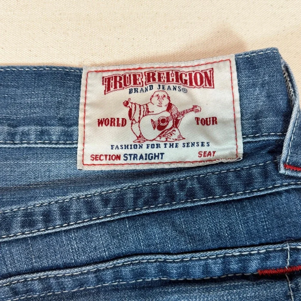True Religion Section Straight Jeans Mens 38x32.5 Blue Denim Red Contrast Stitch